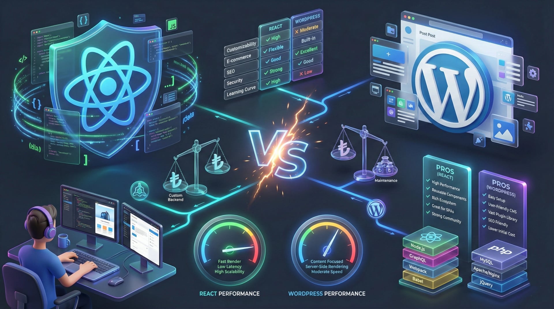 React mı WordPress mi? 2025 Detaylı Karşılaştırma ve Seçim Rehberi - Blog yazısı öne çıkan görseli